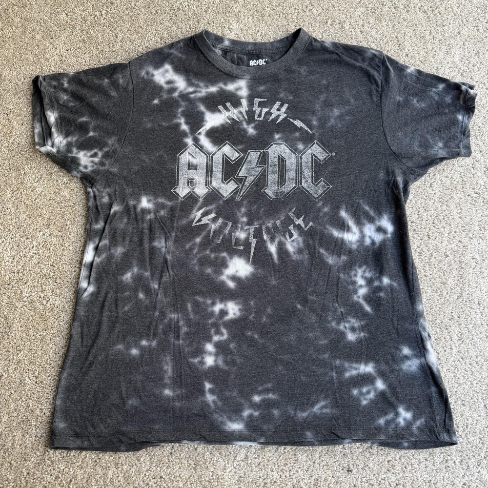 AC/DC High Voltage Shirt Mens XL Black Gray Tie Dye Graphic Rock Band Tee